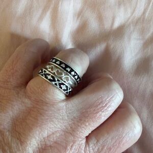 Elegant Silver-Toned Heart and Star Ring Set